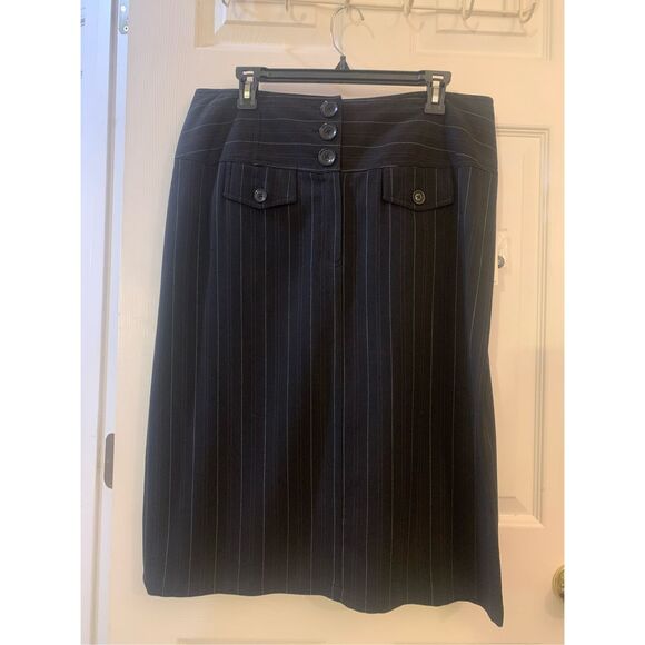 LARRY LEVINE SKIRT OFFICE SIREN STRAIGHT BLACK W/RED AND WHITE PINSTRIPES SZ 14 - Picture 11 of 13